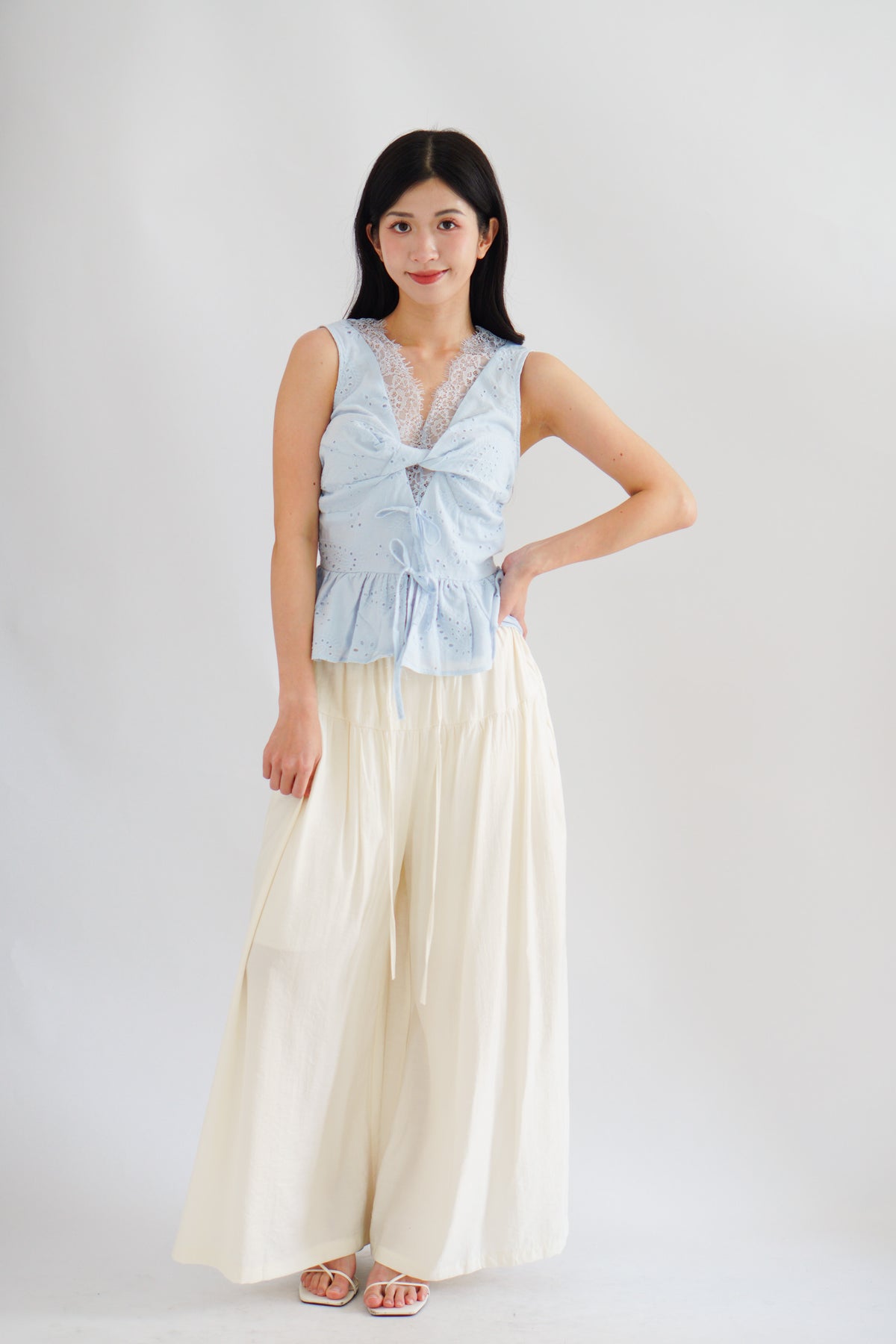 Jorie Lace V Neck Peplum Top in Blue