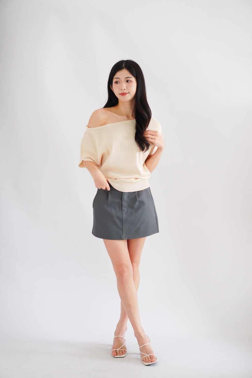 Effie 2 Way Knit Top in Beige