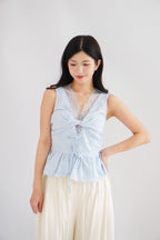 Jorie Lace V Neck Peplum Top in Blue