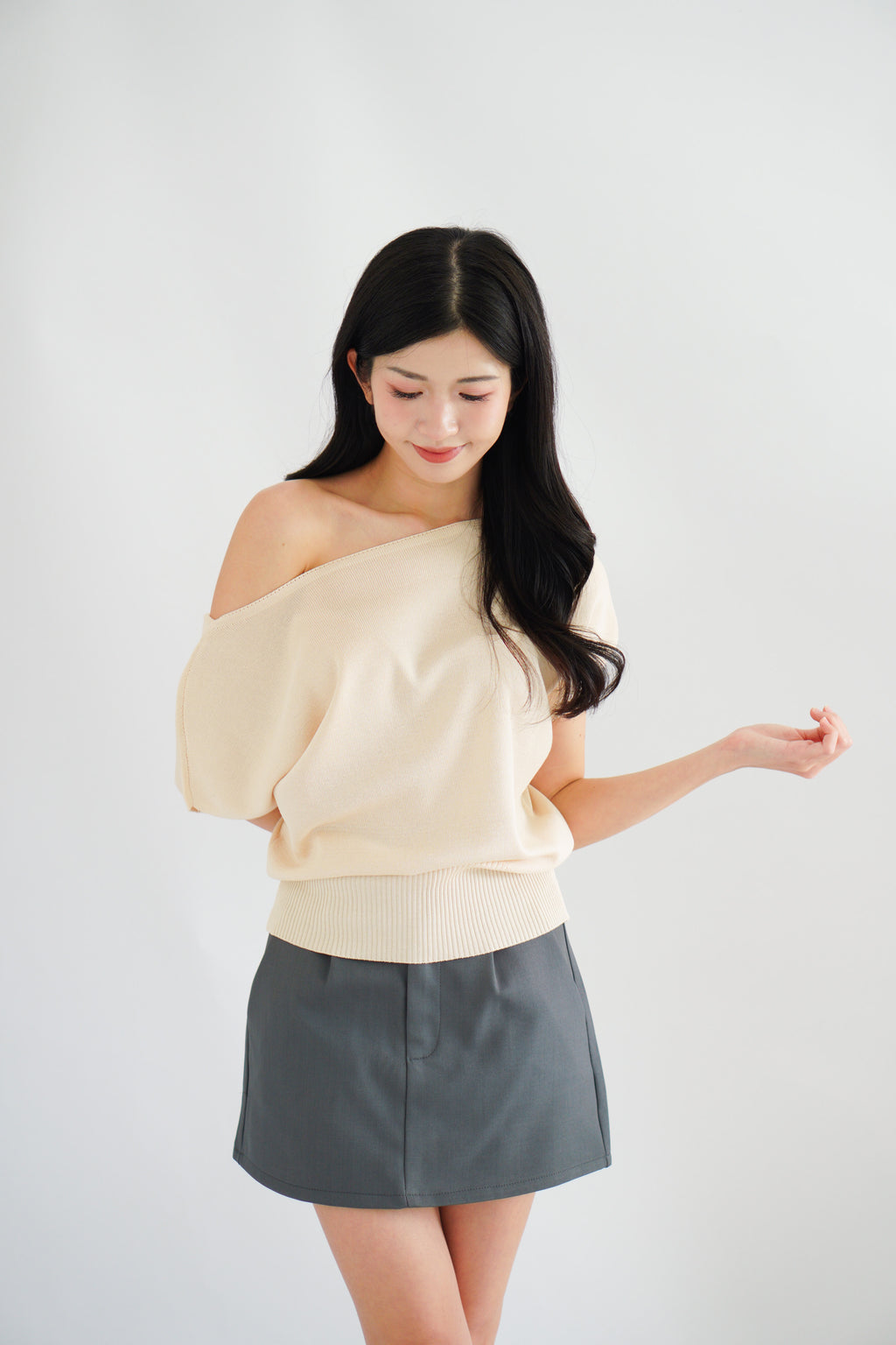 Effie 2 Way Knit Top in Beige