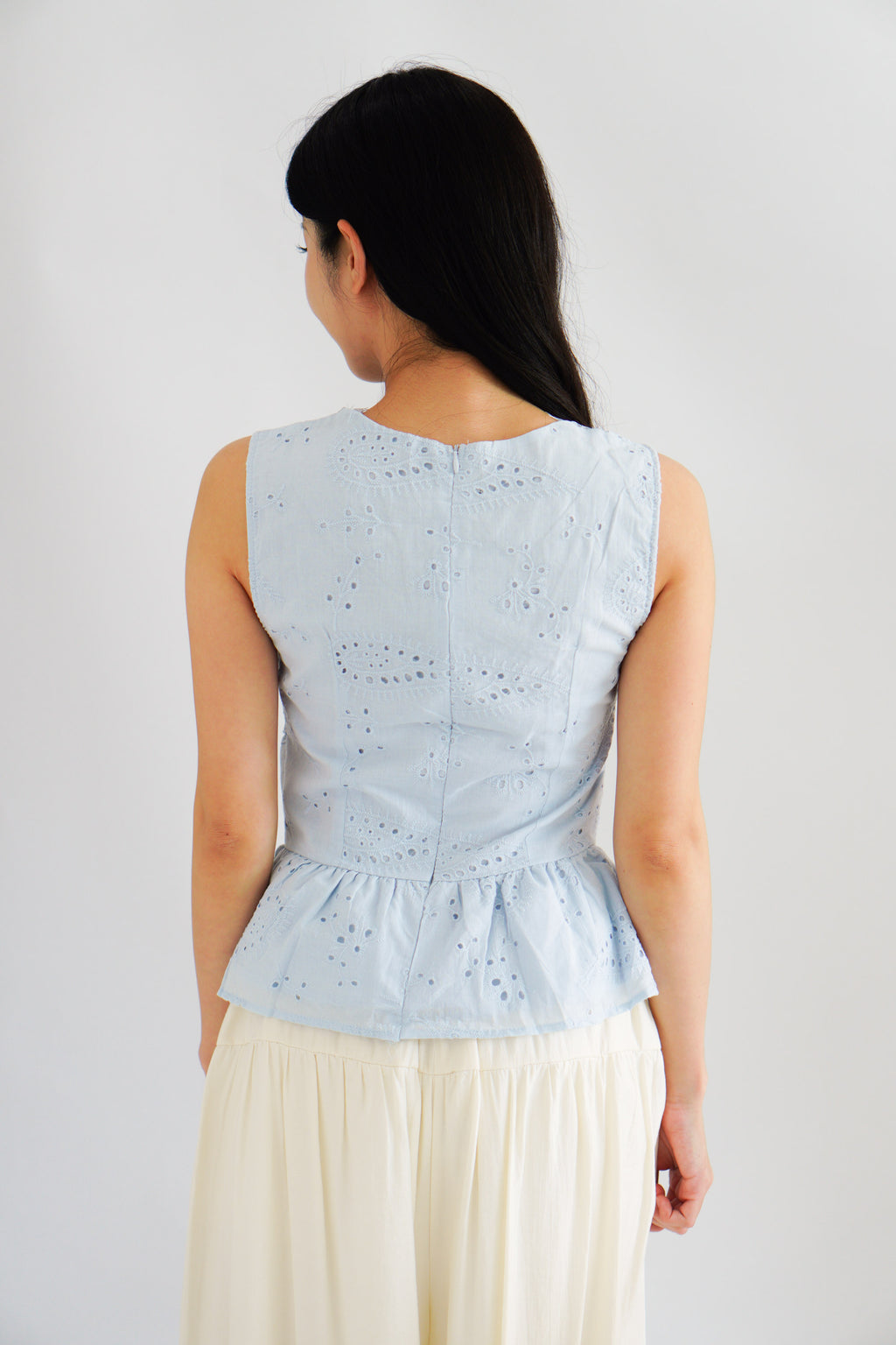 Jorie Lace V Neck Peplum Top in Blue
