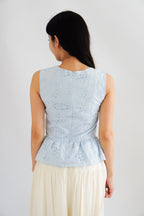 Jorie Lace V Neck Peplum Top in Blue