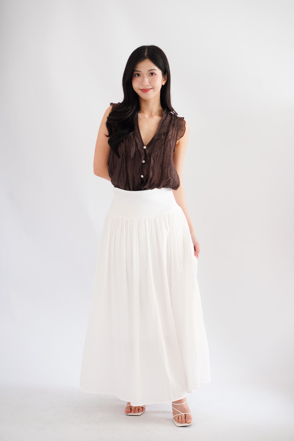 Quina Thick Waist Band Maxi Skirt in White