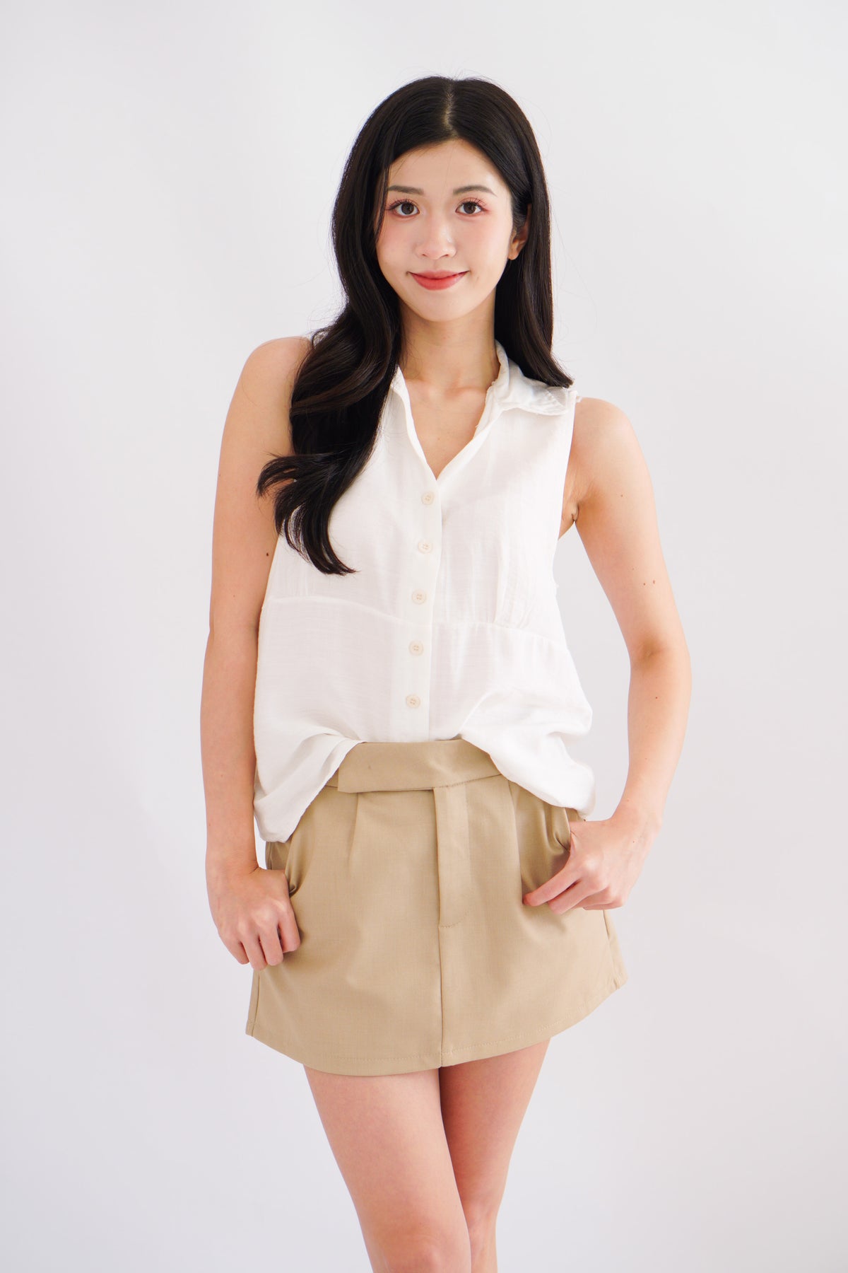 Clea Button Down Collar Sleeveless Top in White