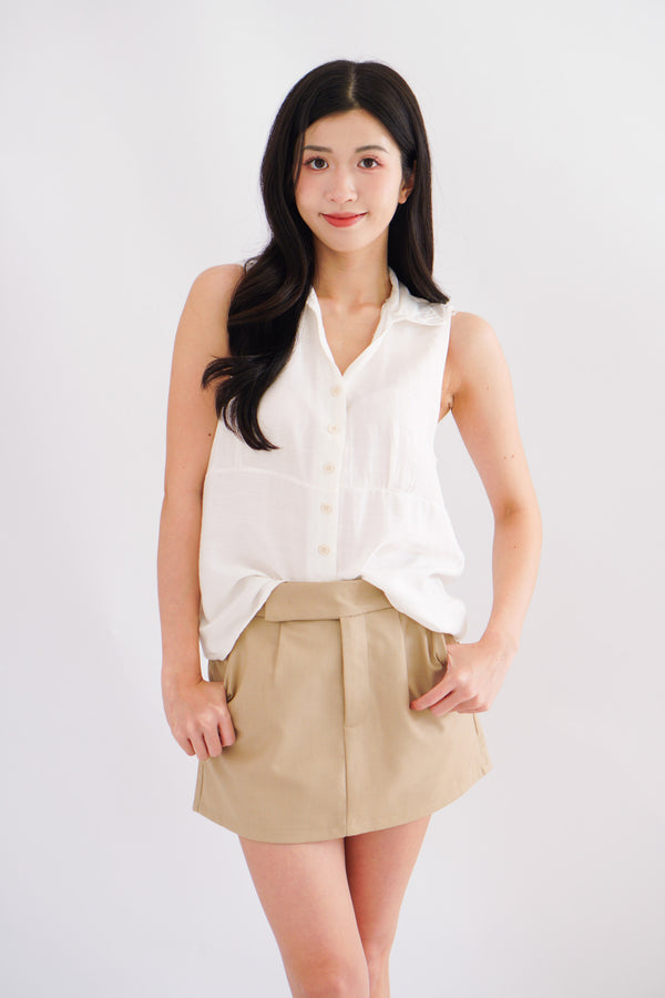 Clea Button Down Collar Sleeveless Top in White
