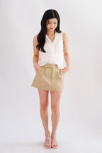 Clea Button Down Collar Sleeveless Top in White