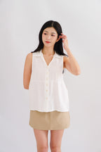Clea Button Down Collar Sleeveless Top in White
