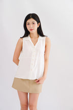 Clea Button Down Collar Sleeveless Top in White