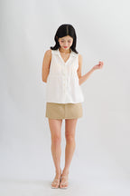 Clea Button Down Collar Sleeveless Top in White