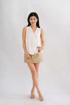 Clea Button Down Collar Sleeveless Top in White