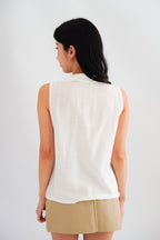 Clea Button Down Collar Sleeveless Top in White