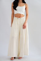 Soira Drawstring Wide Legged Pants in Cream