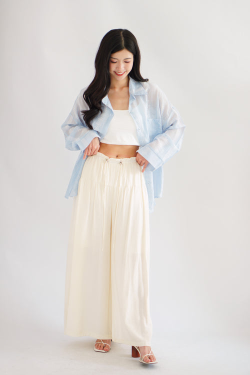 Soira Drawstring Wide Legged Pants in Cream