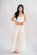 Soira Drawstring Wide Legged Pants in Cream