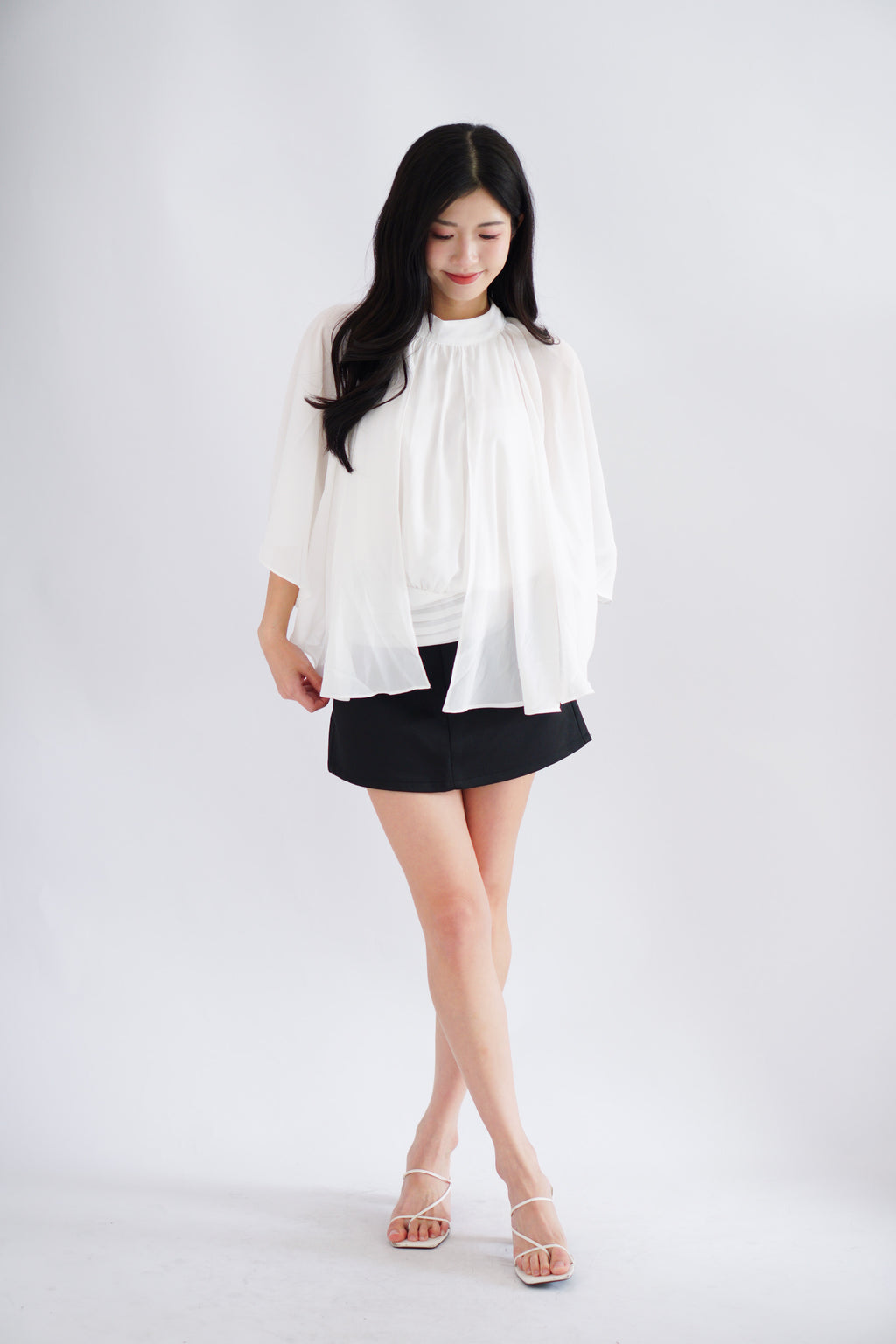 Julie Cape Chiffon Top in White