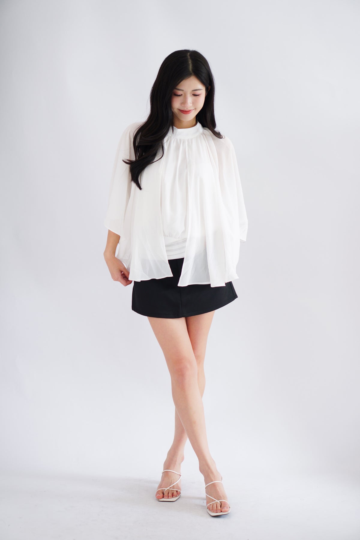 Julie Cape Chiffon Top in White