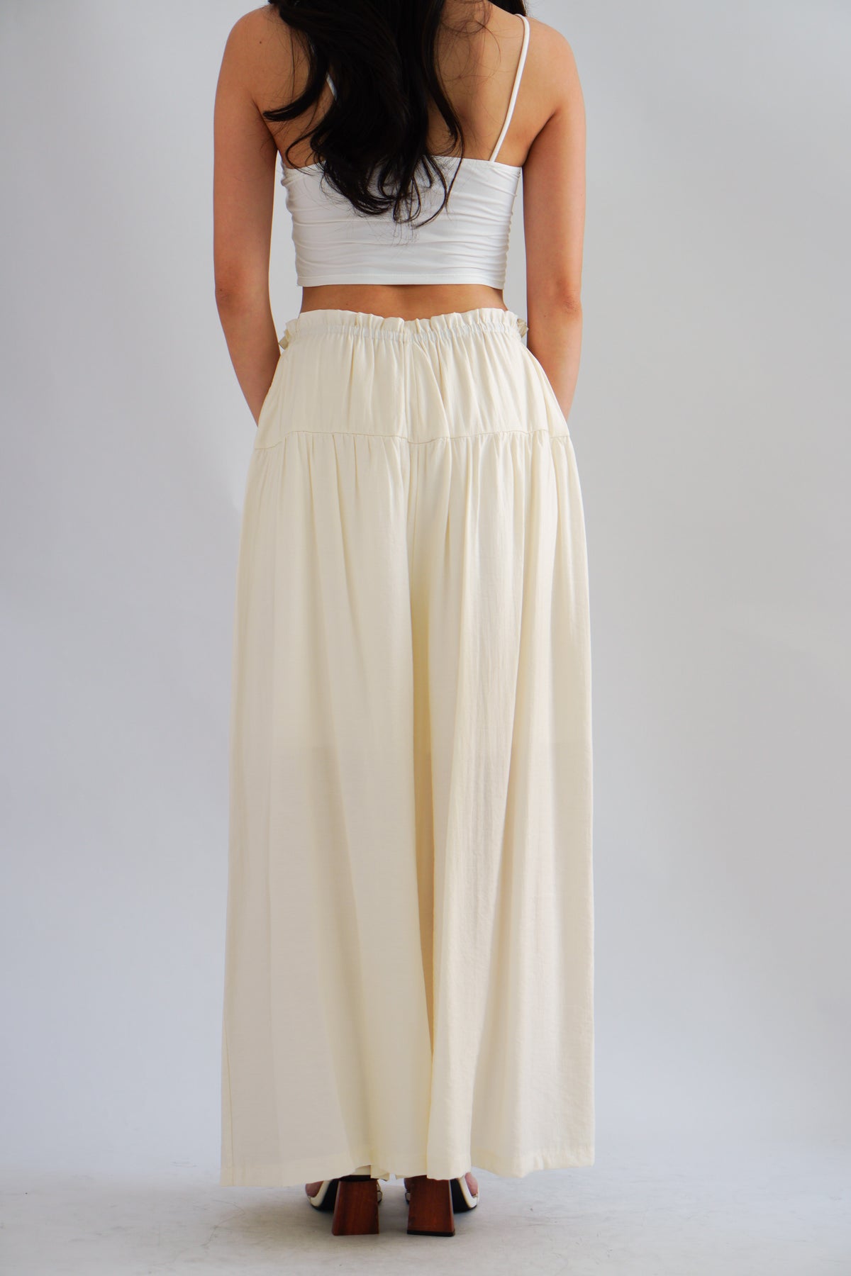 Soira Drawstring Wide Legged Pants in Cream