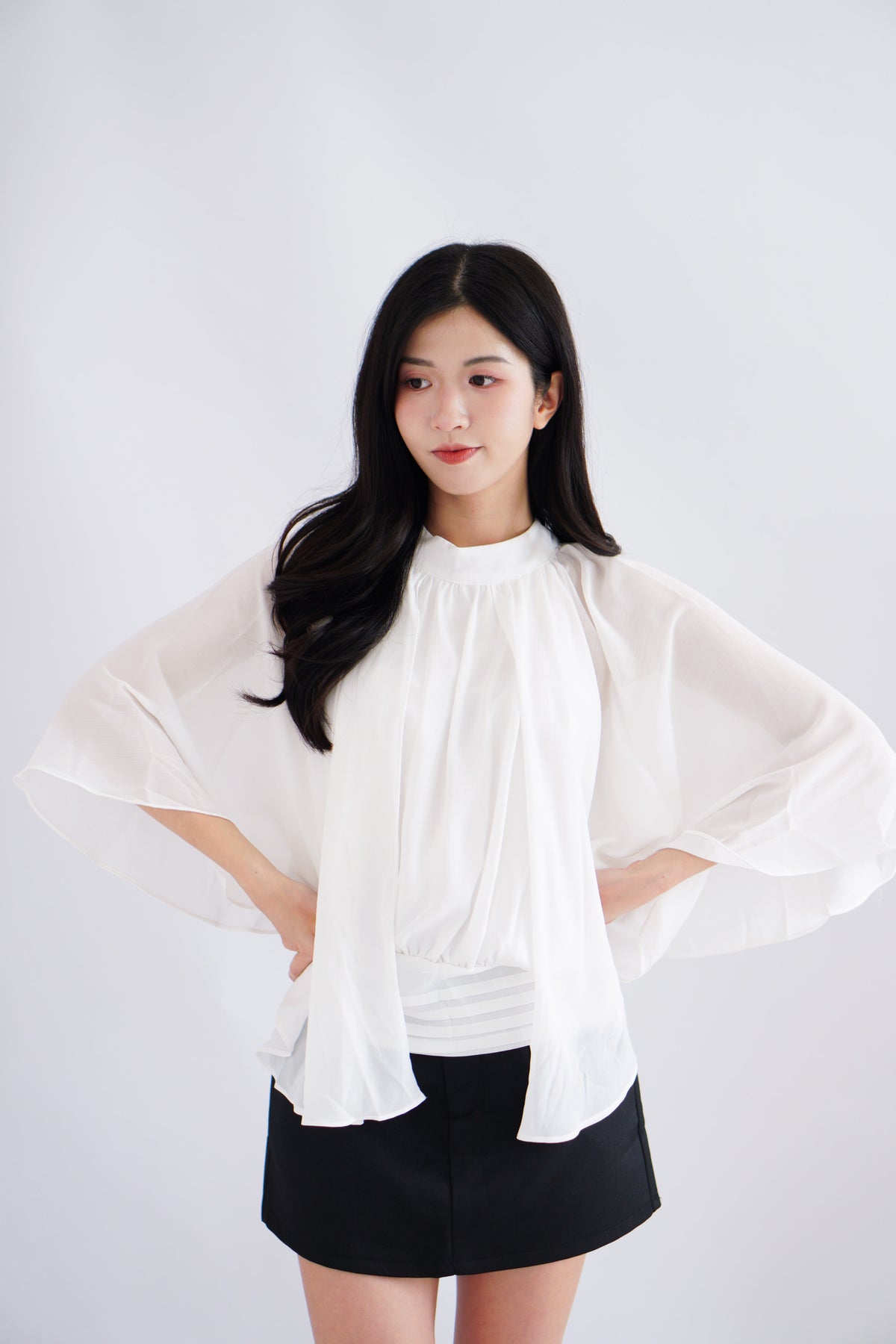 Julie Cape Chiffon Top in White