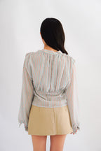 Teresa V Neck Stripes Long Sleeve Top in Blue and Green