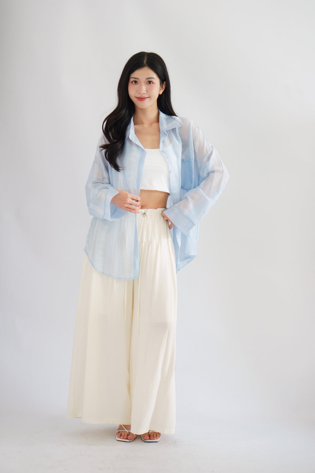 Soira Drawstring Wide Legged Pants in Cream