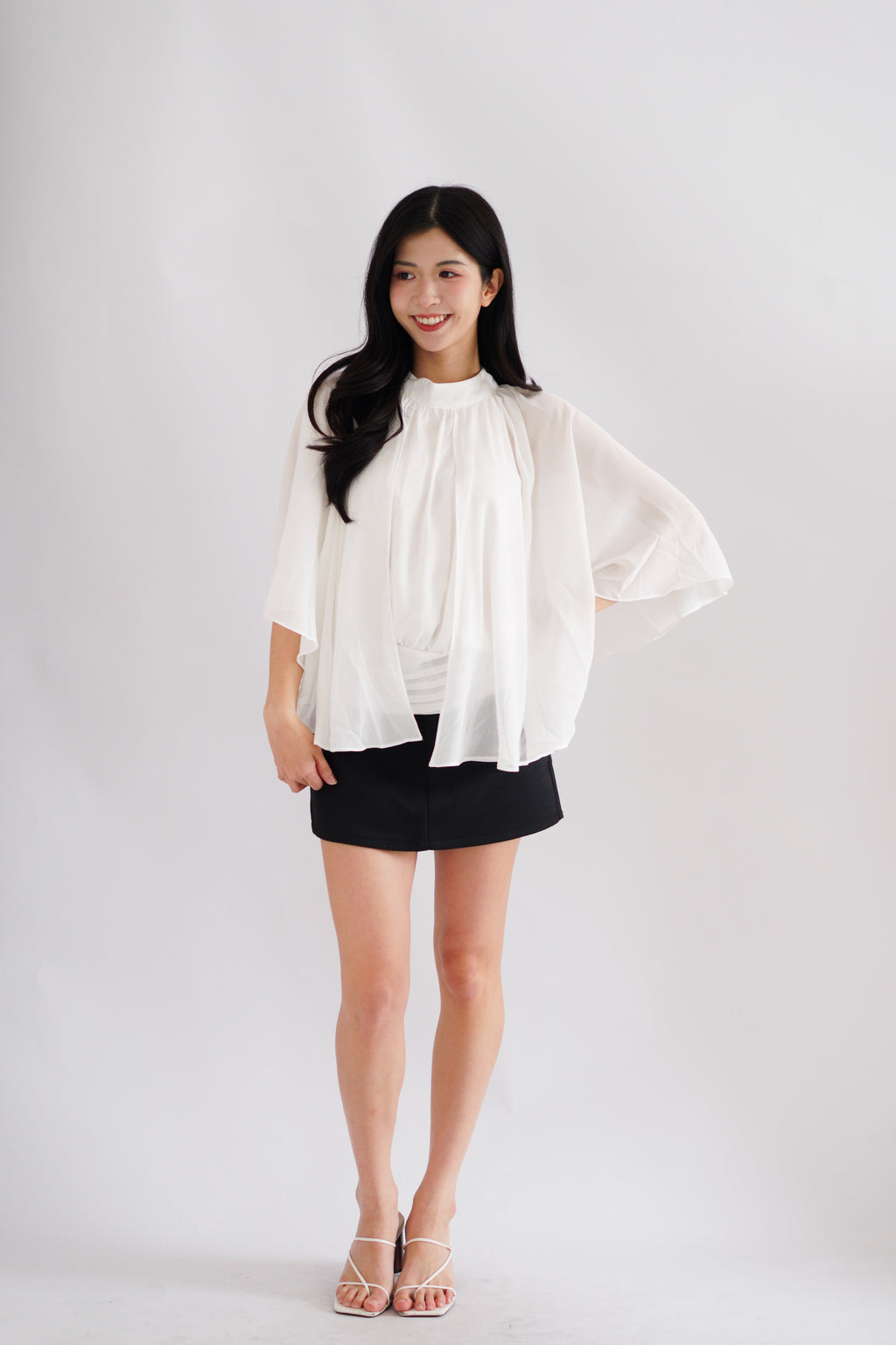 Julie Cape Chiffon Top in White