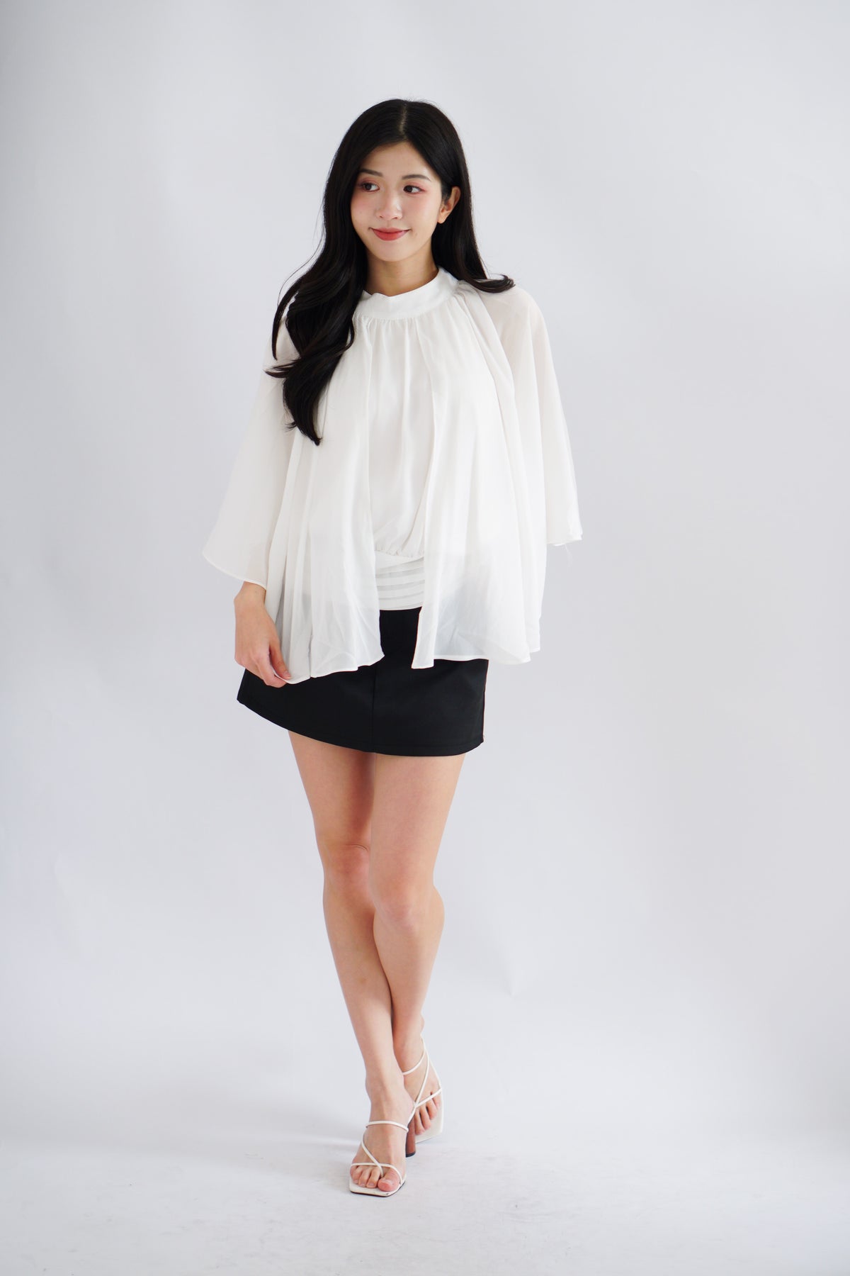 Julie Cape Chiffon Top in White