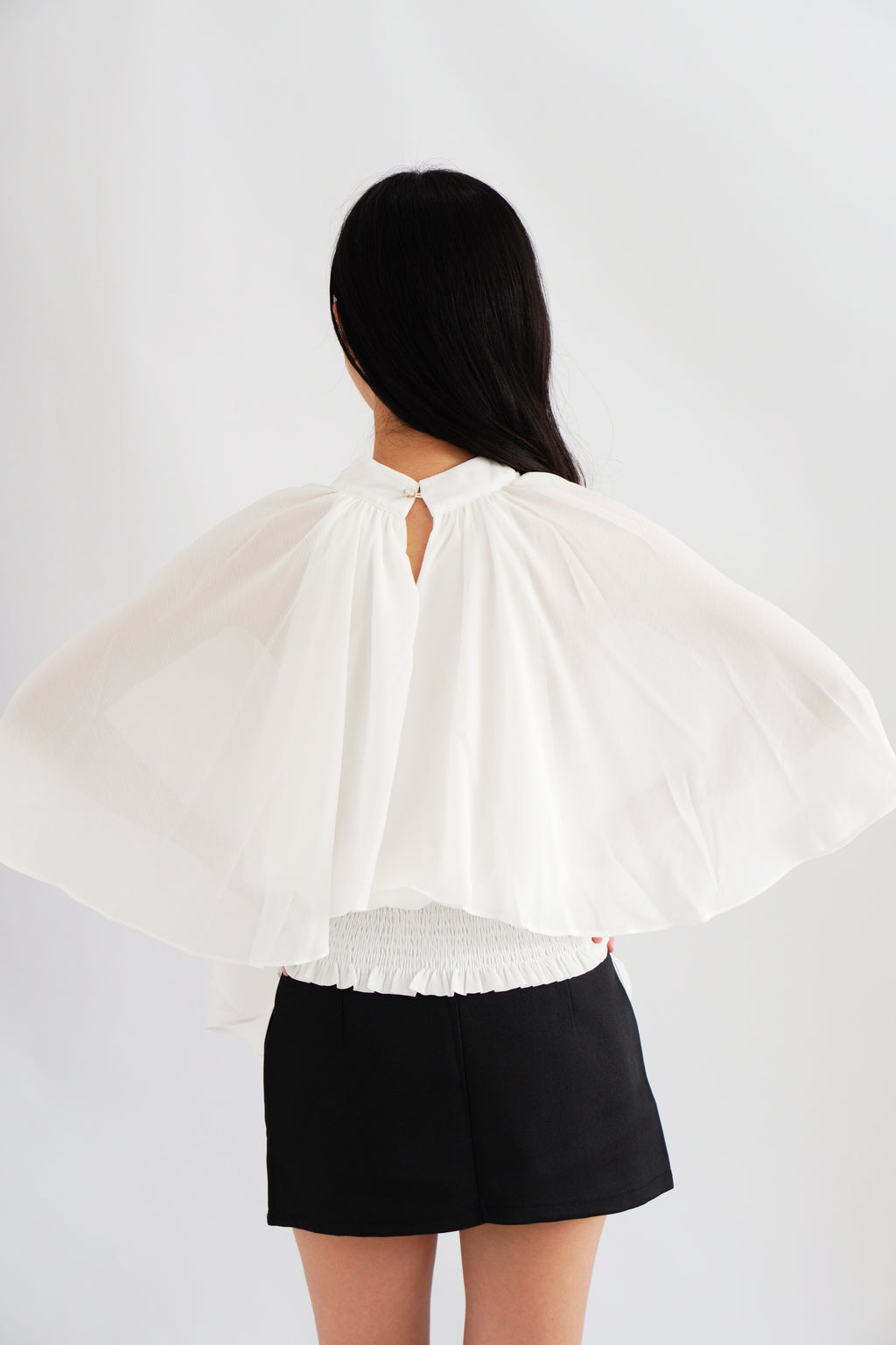 Julie Cape Chiffon Top in White