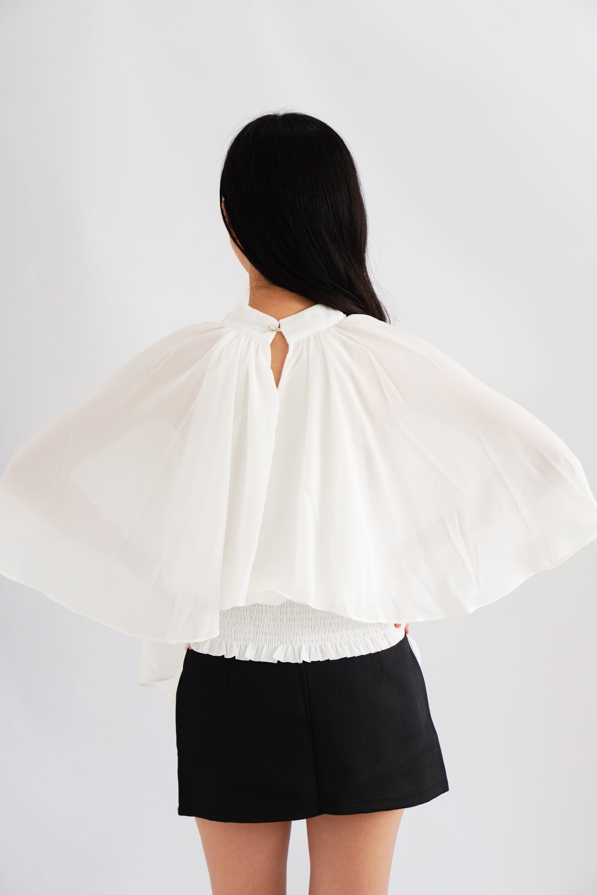 Julie Cape Chiffon Top in White