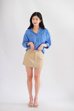 Leanny Button Down Long Sleeve Top with Pockets in Cobalt Blue