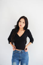 Miss Nara Mid Long Sleeve Top in Black