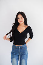 Miss Nara Mid Long Sleeve Top in Black