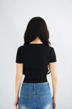 Lucy V Neck Short Sleeve Top in Black