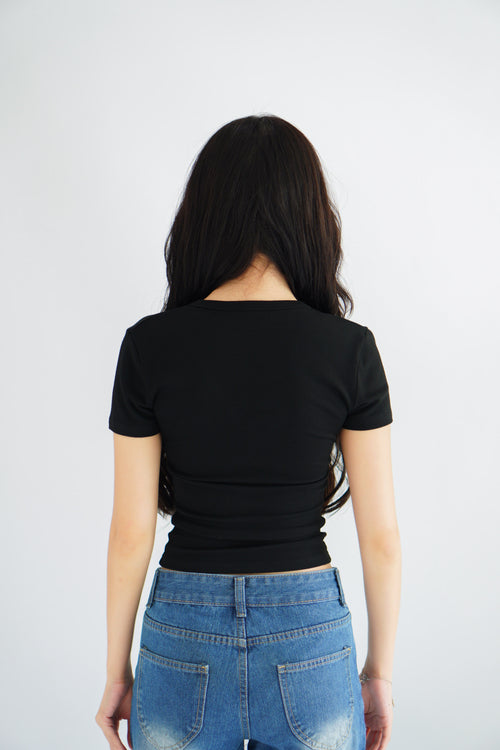 Lucy V Neck Short Sleeve Top in Black