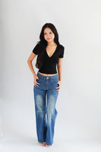Lucy V Neck Short Sleeve Top in Black