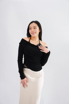 Nyra Faux 2 Piece Long Sleeve Lace Top in Black