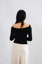 Nyra Faux 2 Piece Long Sleeve Lace Top in Black