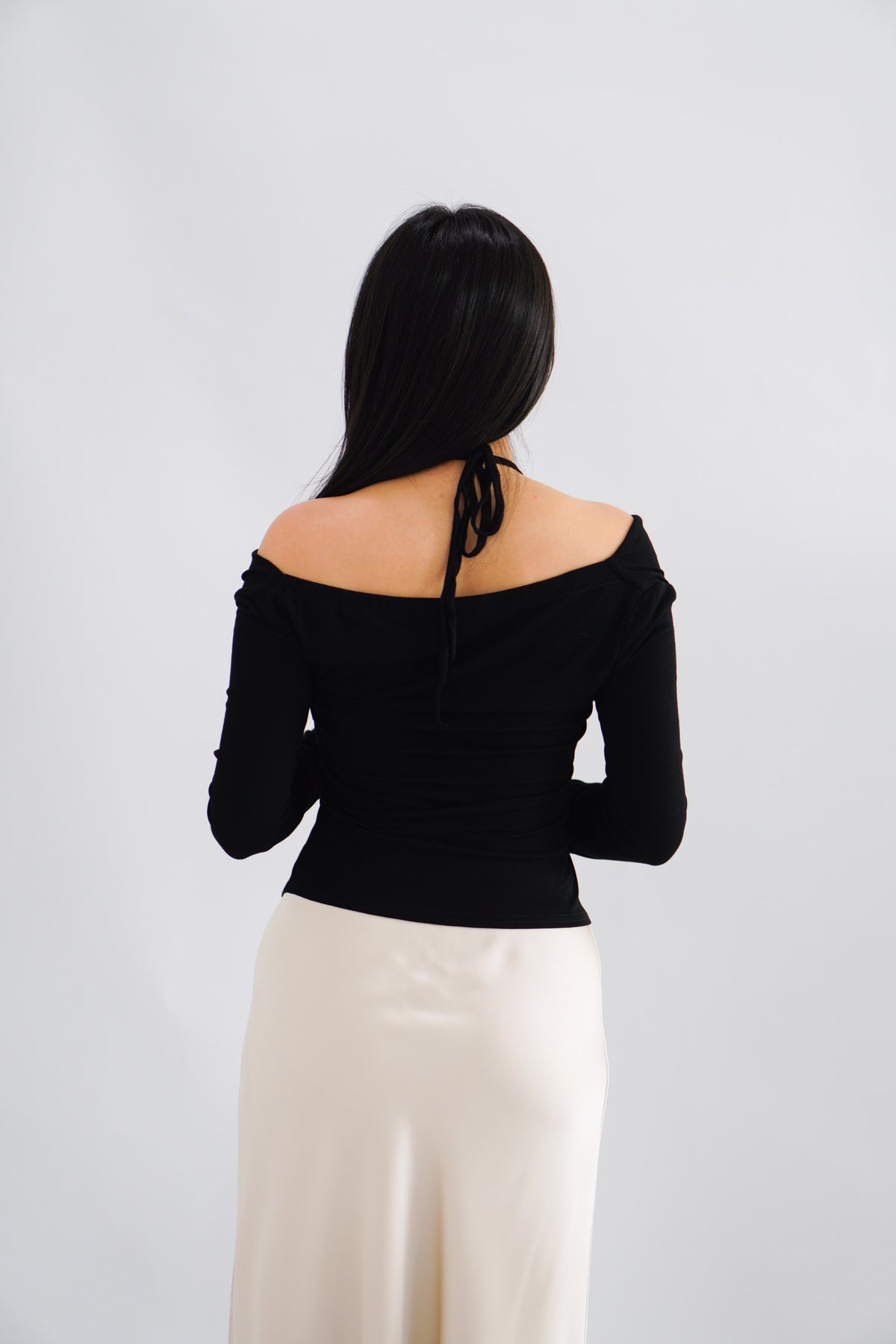 Nyra Faux 2 Piece Long Sleeve Lace Top in Black