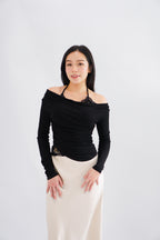 Nyra Faux 2 Piece Long Sleeve Lace Top in Black
