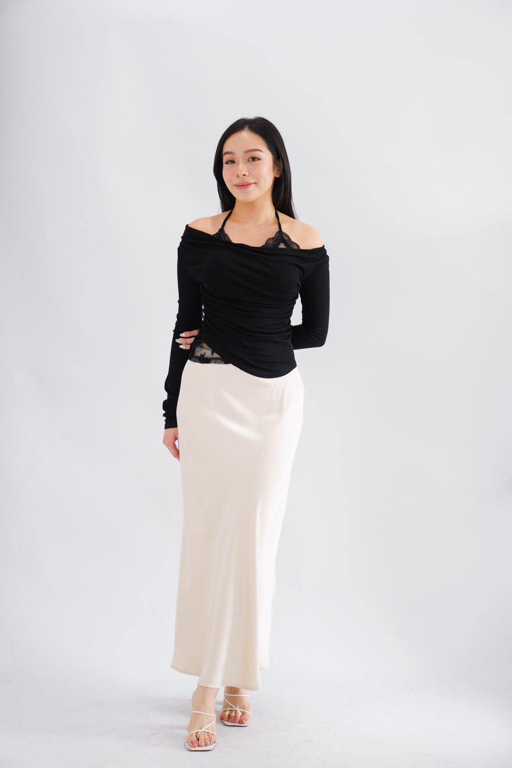 Nyra Faux 2 Piece Long Sleeve Lace Top in Black