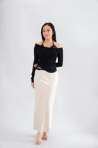 Nyra Faux 2 Piece Long Sleeve Lace Top in Black