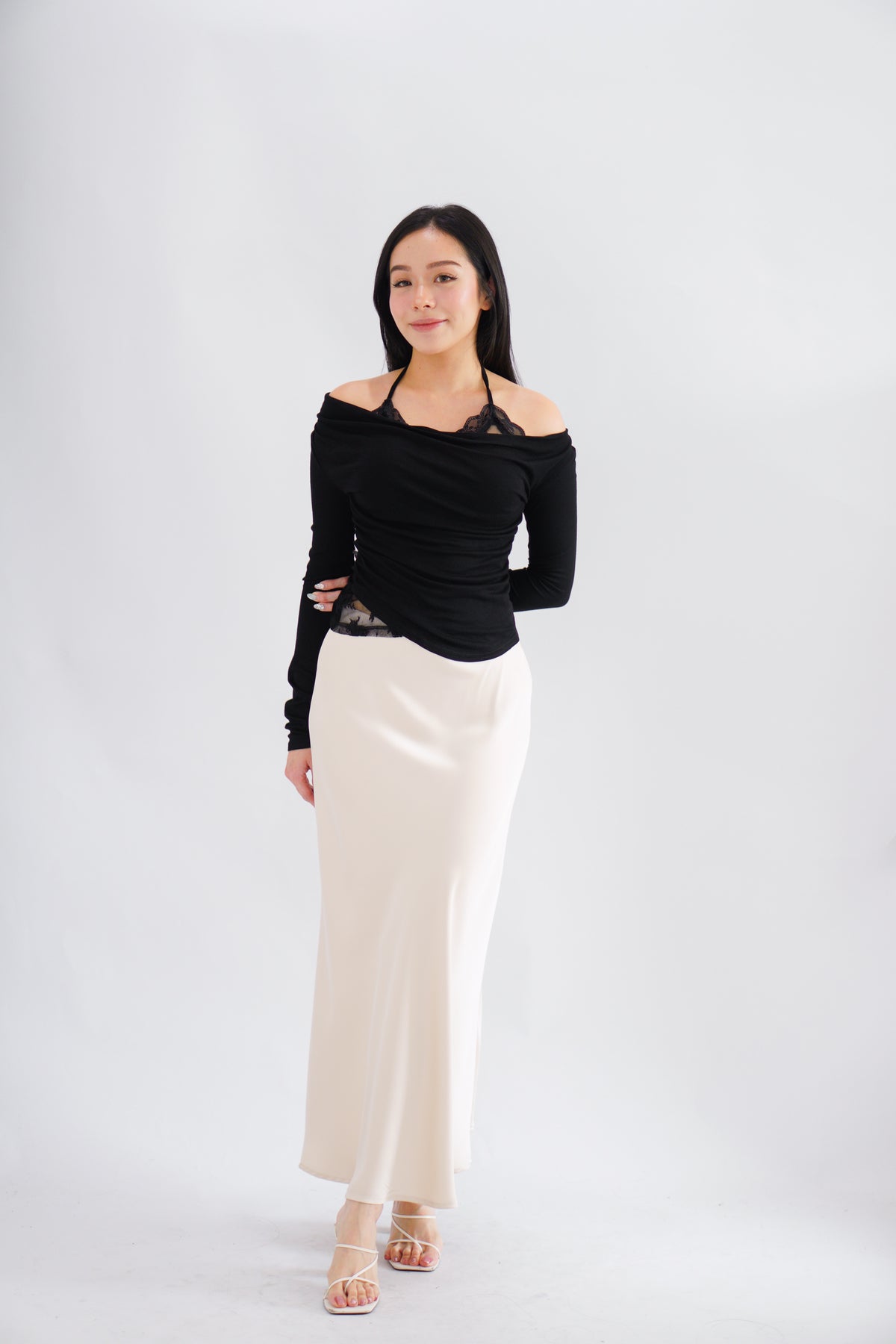 Nyra Faux 2 Piece Long Sleeve Lace Top in Black