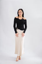 Nyra Faux 2 Piece Long Sleeve Lace Top in Black