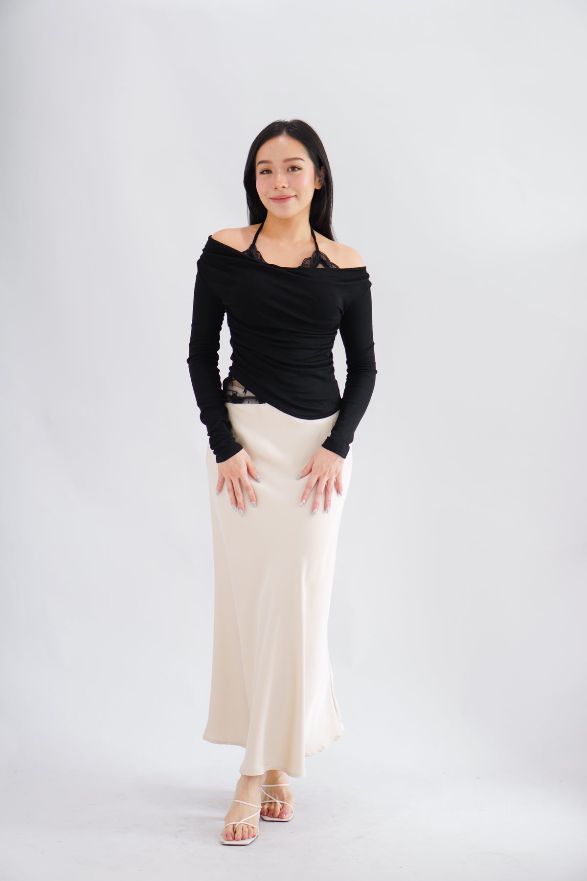 Nyra Faux 2 Piece Long Sleeve Lace Top in Black
