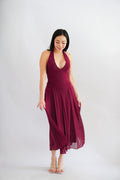 Gillian Halter Neck V Neck Maxi Dress in Dark Red