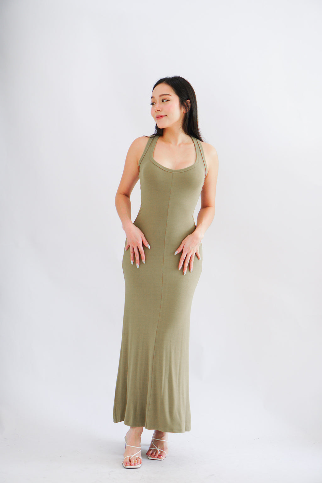 Rosa Halter Neck Bodycon Maxi Dress in Green