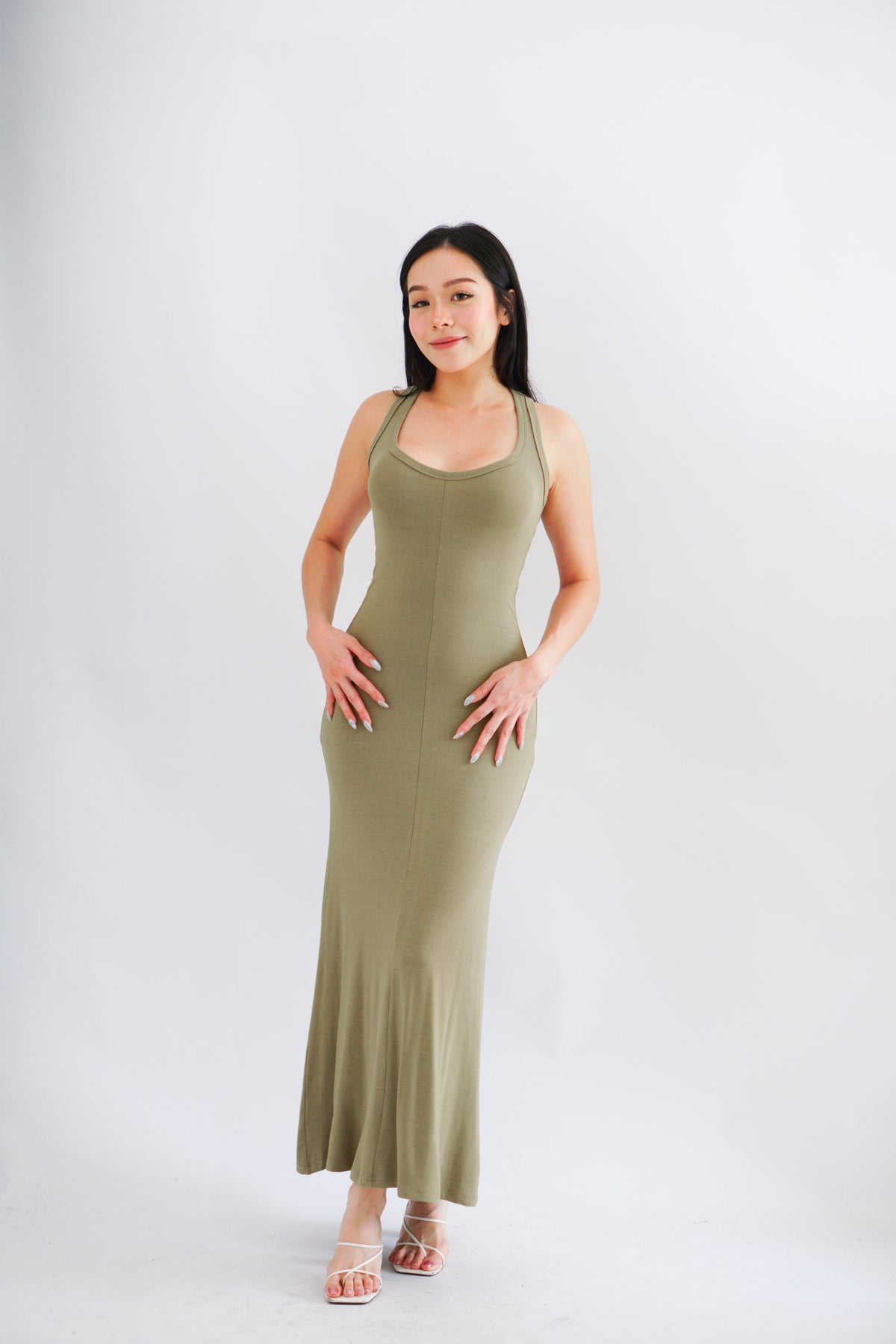 Rosa Halter Neck Bodycon Maxi Dress in Green