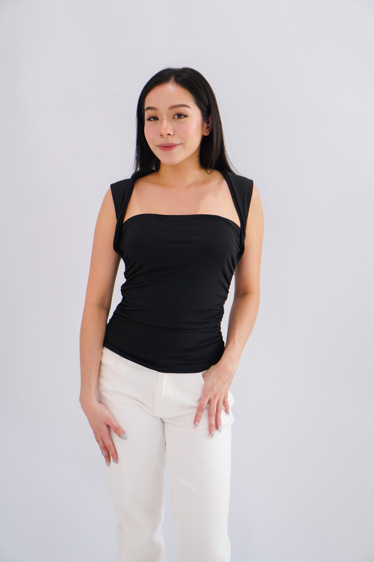 Beth Queen Anne Top in Black