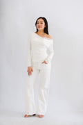 Daria Lace Toga Long Sleeve Ruched Top in White