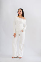 Daria Lace Toga Long Sleeve Ruched Top in White
