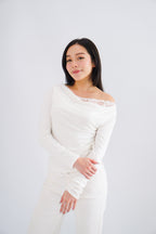 Daria Lace Toga Long Sleeve Ruched Top in White